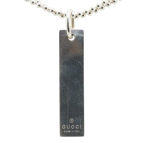 Gucci Silver Logo Plate Double Ball Chain Necklace - Picture 2 of 6